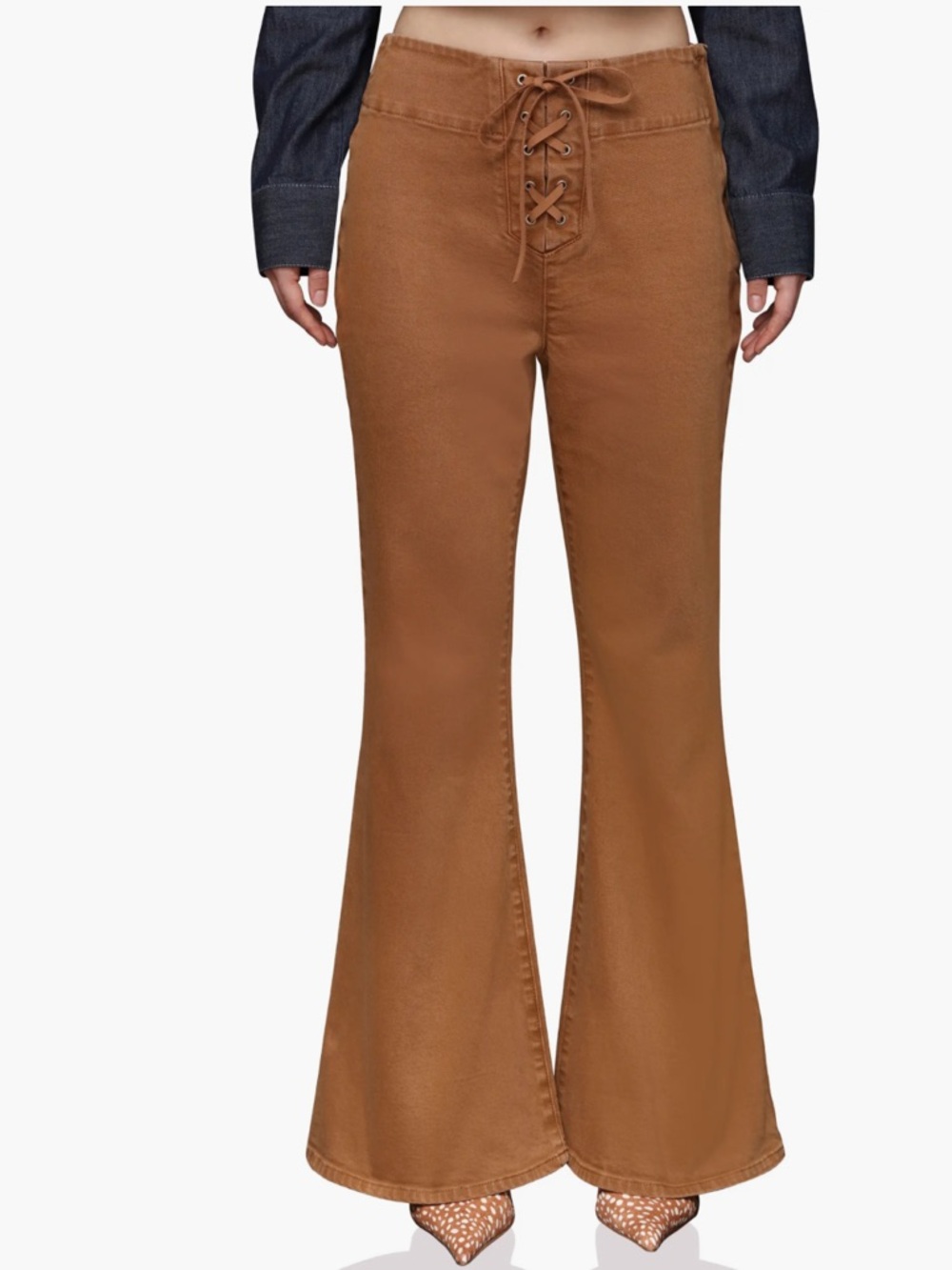 Avec Les Filles lace up flare jeans High-Waist Santa Fe Umber Wash Size 24 NWT
